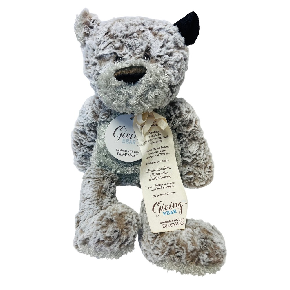 DEMDACO Giving Bear Plush Grey Stuffed Animal 18" Soft Nursery Comfort Giftable
